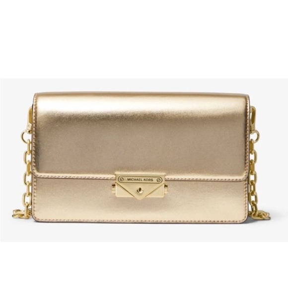 nwt MICHAEL KORS CeCe Metallic Gold Clutch shoulder Bag - Picture 1 of 12